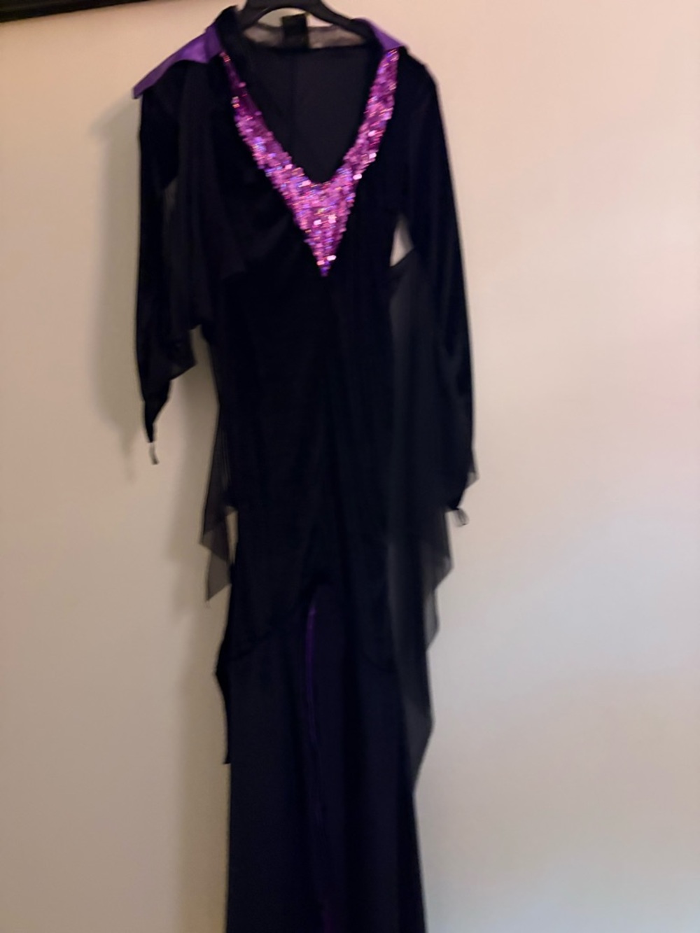 Disney Maleficent Black Velvet Satin Costume with Purple collar horn headband
